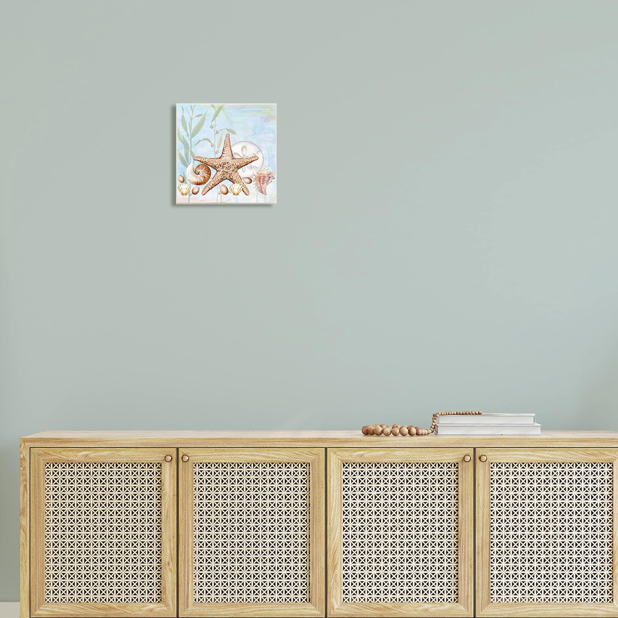 Stupell Industries Starfish Seashells Underwater Plants Ocean Beach Painting Wood Wall Art, 12 x 12, Design by Diannart