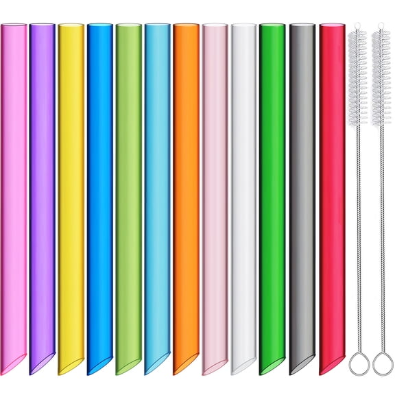24-Pack Reusable Plastic Boba Straws, 13 mm x 10.5 inch Long Wide Clear Smoothie Straws for Bubble Tea, Tapioca Pearls, Milkshakes with 2 Cleaning Brush - gaotou