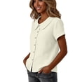thumbnail image 4 of Asgosdo Womens Tops Short Sleeve Button Down Solid Color Loose Fit Blouses Basic Comfy Going Out Shirts, 4 of 5