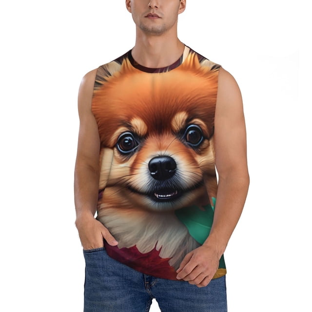 Fotbe Colorful Leaf Chihuahua Men's Camiseta sin Mangas Estampada para Hombres, Playera Casual para Gimnasio, Entrenamiento, Playa-X-Large