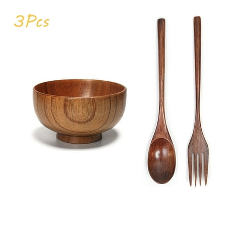 

Dsseng Small Wooden Salad Bowls with Wooden Spoon and Fork Handmade Kitchen Utensils for Fruit Salad Dessert Smoothie Breakfast Party Meals Serving Home Decor
