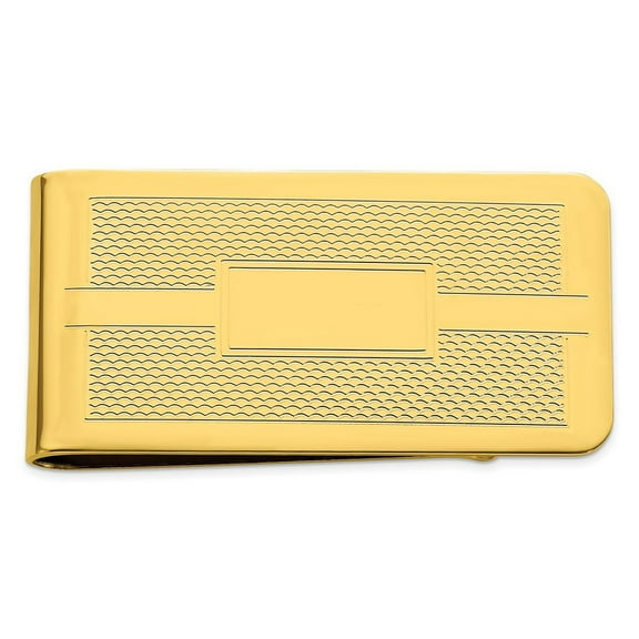 Gold Plated Solid Polished Patterned Honey Comb and Square Engravable Money Clip Measures 50x23mm Wide - Money Clip for