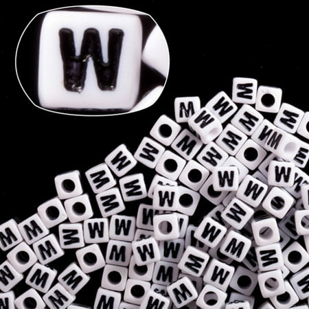Cube Beads Jet - Letter W White Acrylic Cube Alphabet Beads 7mm