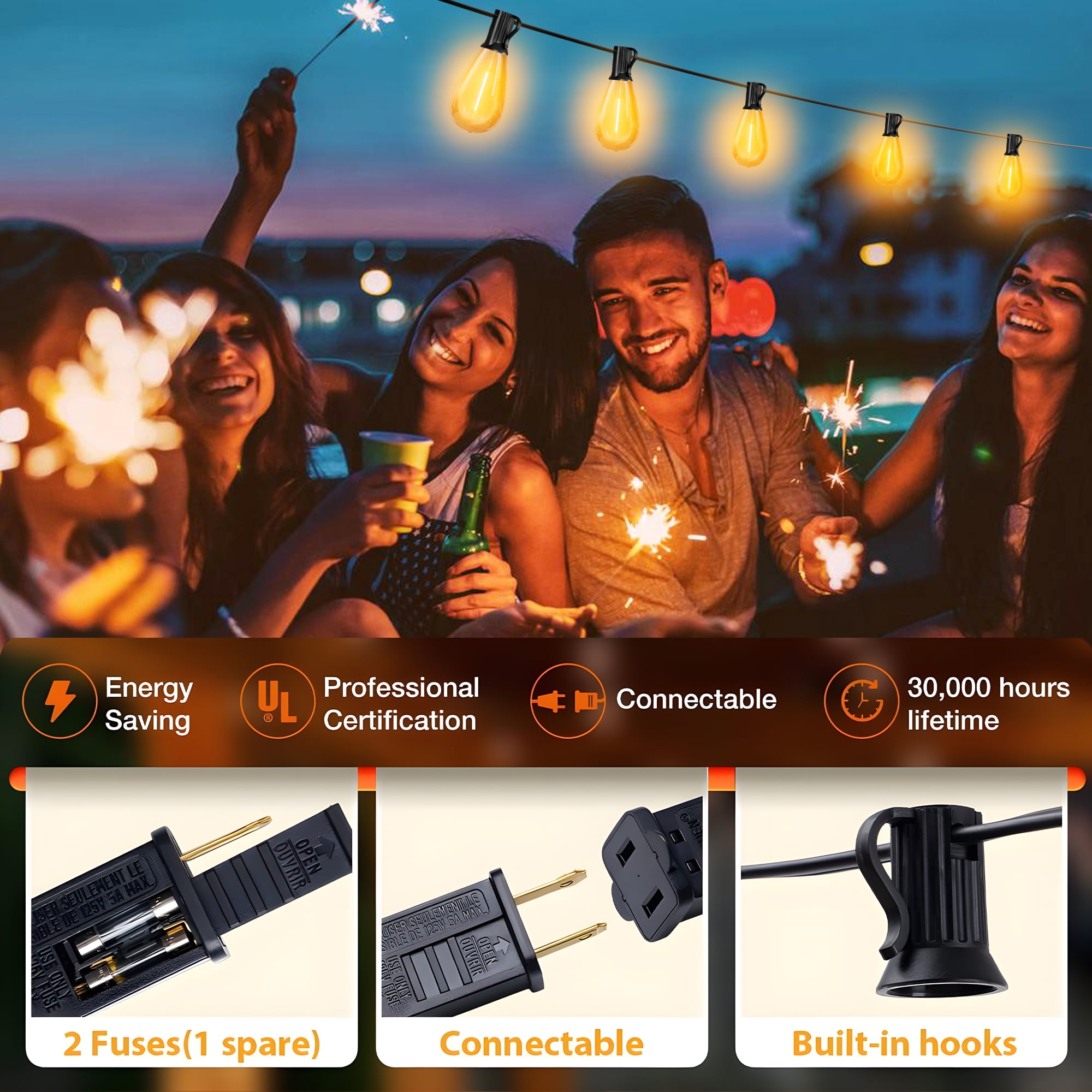 DAYBETTER 100FT LED Outdoor String Lights, Patio Lights with 24+1 Shatterproof S14 Edison Bulbs, Outside Hanging Light Waterproof for Porch, Deck, Garden, Yard, Balcony, Dimmable 2700K
