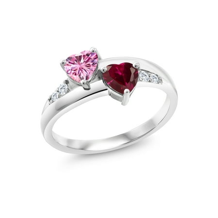 Ruby Pinky Ring - 925 Sterling Silver Lab Grown Diamond Ring Pink Created Moissanite Created Ruby 0.50ct DEW