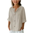 thumbnail image 1 of YUNAFFT Chemise Fille Boutonnée Col en V Coupe Ample Manche Trois-Quarts Décontractée Mode, 1 of 8