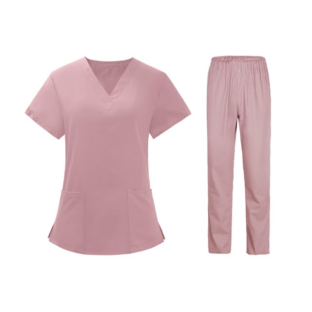Conjunto de pantalones sueltos con camiseta de uniforme de enfermera para mujer, cómodo con bolsillos Conjunto de uniformes médicos para cosmetología , Rosado, SG Sunnimix uniforme de enfermera