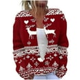 thumbnail image 3 of QATAINLAV Christmas Cardigans Sweater for Women Funny Holiday Graphic Knit Sweaters Tops Long Sleeve Button Down Jacket, Wine, XL, 3 of 6