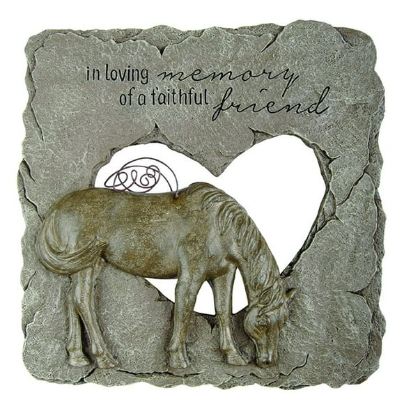 Carson Outdoor Garden Animal Pet Memorial Stone with Angel Horse, Heart Cutout