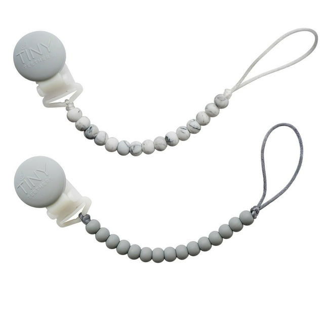 Tiny Teethers Designs, Signature Silicone Baby Beaded Pacifier Clip Teether, Marble and Rose, 2 pk.