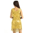 thumbnail image 4 of RUNQHUI Womens V Neck Sleeveless Sparkling Sequin Fringe Ballroom Latin Dance Dress Party Dress Gold XL, 4 of 7