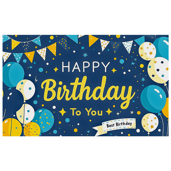 Blue and Yellow Happy Birthday Banner with Balloons Star Elements and Bunting Party Supplies Photography Props Backdrop Decors for Birthday Party Celebration Photo Booth Setup Home Decorations