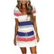 thumbnail image 2 of Txlixc Vestido de bloque de color para mujer, una pieza de manga corta con cuello en V a rayas para adultos con cordón, bolsillo Txlixc  Estilo de ocio, 2 of 9