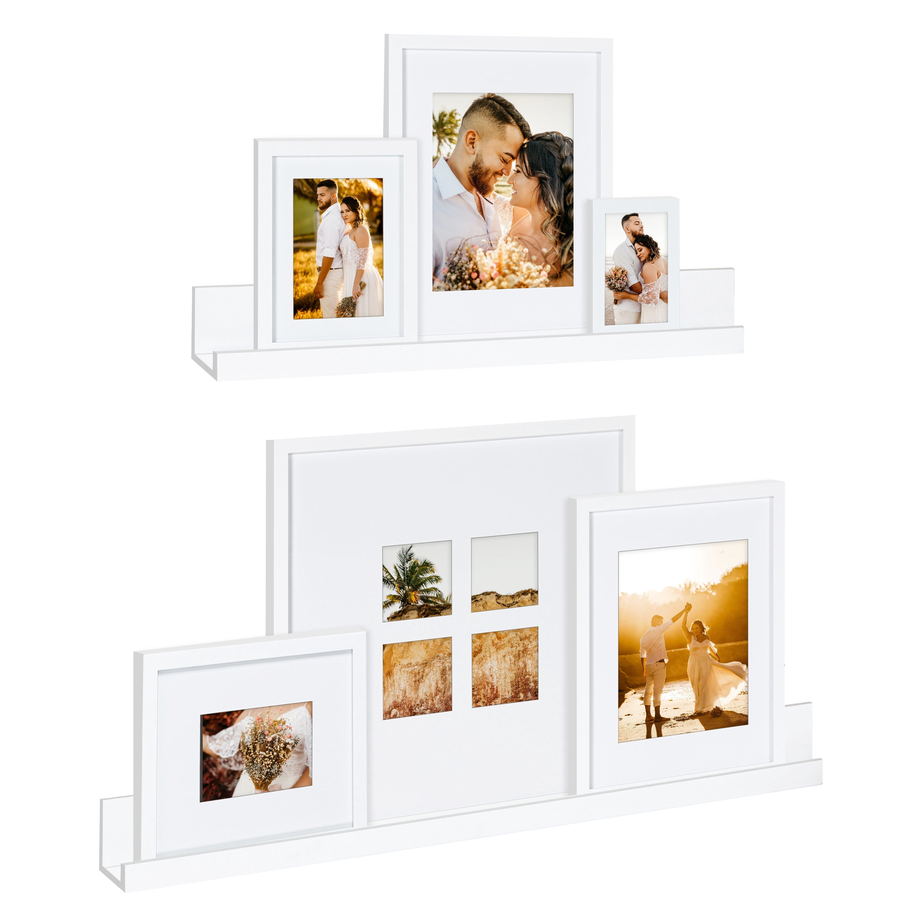 Kate and Laurel Gallery Transitional Frame and Shelf Set, Set of 8, White, Sophisticated Picture Frame Collage With Multiple Sizes Included