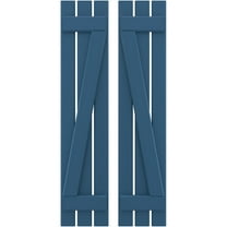 Ekena Millwork 11 1/2"W x 38"H Americraft Three Board (2 Batten) Exterior Real Wood Spaced Board-n-Batten Shutters w/ Z-Bar (Per Pair), Sojourn Blue