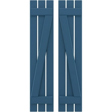 Ekena Millwork 11 1/2"W x 81"H Americraft Three Board (2 Batten) Exterior Real Wood Spaced Board-n-Batten Shutters w/ Z-Bar (Per Pair), Sojourn Blue
