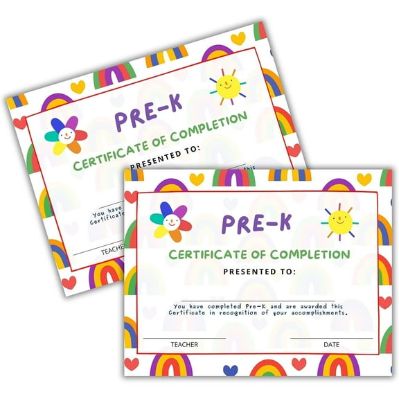 Pre-K Diploma Graduation Certificate  50 pk 8.5 x 11 Homeschool Award for Pre Kindergarten Grade Ceremony for Teachers to Hand Out