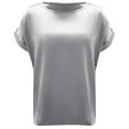thumbnail image 4 of KHONTS Women's Short Sleeve Satin Blouses Casual Loose Crewneck Silk Shirts Roll up Sleeve Tunic Tops Grey XL, 4 of 5