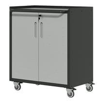 Izzovium Heavy-Duty Metal Garage Storage Cabinet with Wheels, 29.53"W x 16.54"D x 34.65"H, Adjustable Shelves, Lockable Tool Cabinet for Garage/Office/Home, Black & Gray