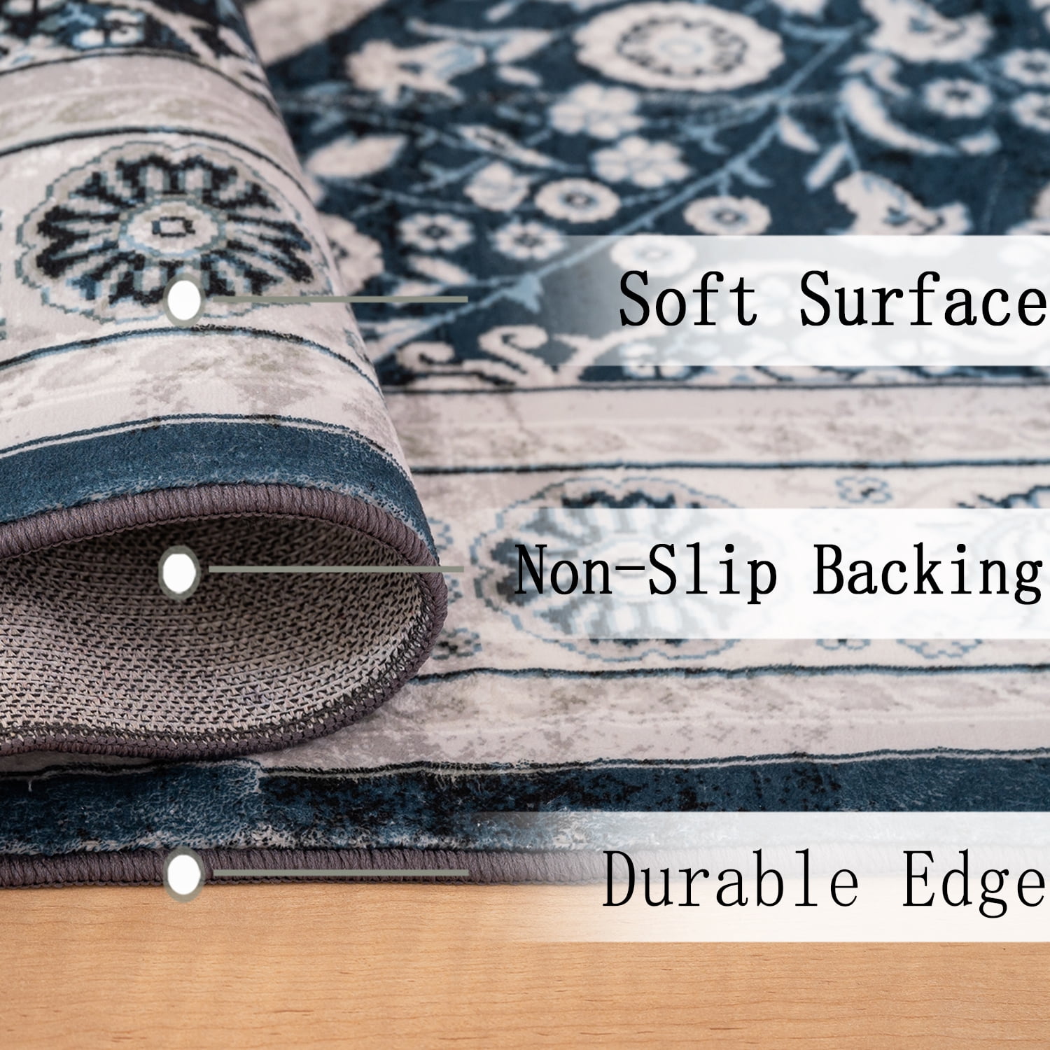 Yoneston 5' x 7' Vintage Bohemia Area Rug Machine Washable Bedroom Rug Soft Non-Slip with Printed Kitchen Mat for Living Room Playroom Dining Room Decoration, Dark Blue