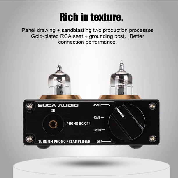 MM Phono Amplifier, Dibujo de Panel RCA Chapado en Oro + Chorro de Arena MM Phono Amplifier 110-240V, Soporte para Entrada analógica, Asiento RCA Chapado en Oro + Poste de conexión a Tierra(US) Higoodz Accesorios Electrónicos