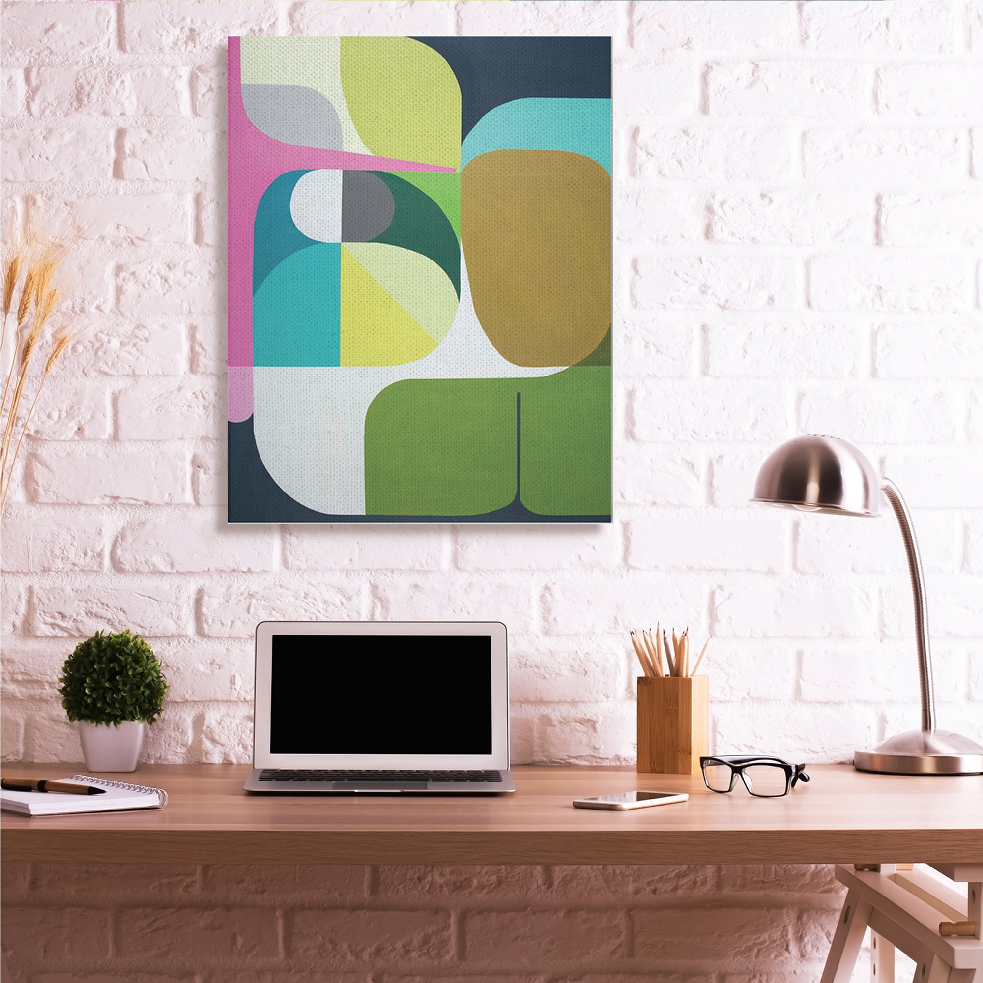 Stupell Industries Abstract Curved Shapes Green Pink Brown,36 x 48,Designed by Marion Griese