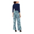 thumbnail image 2 of NY COLLECTION Womens Navy Stretch Tie-waist Printed 3/4 Sleeve Surplice Neckline Party Straight leg Jumpsuit Petites PS, 2 of 2