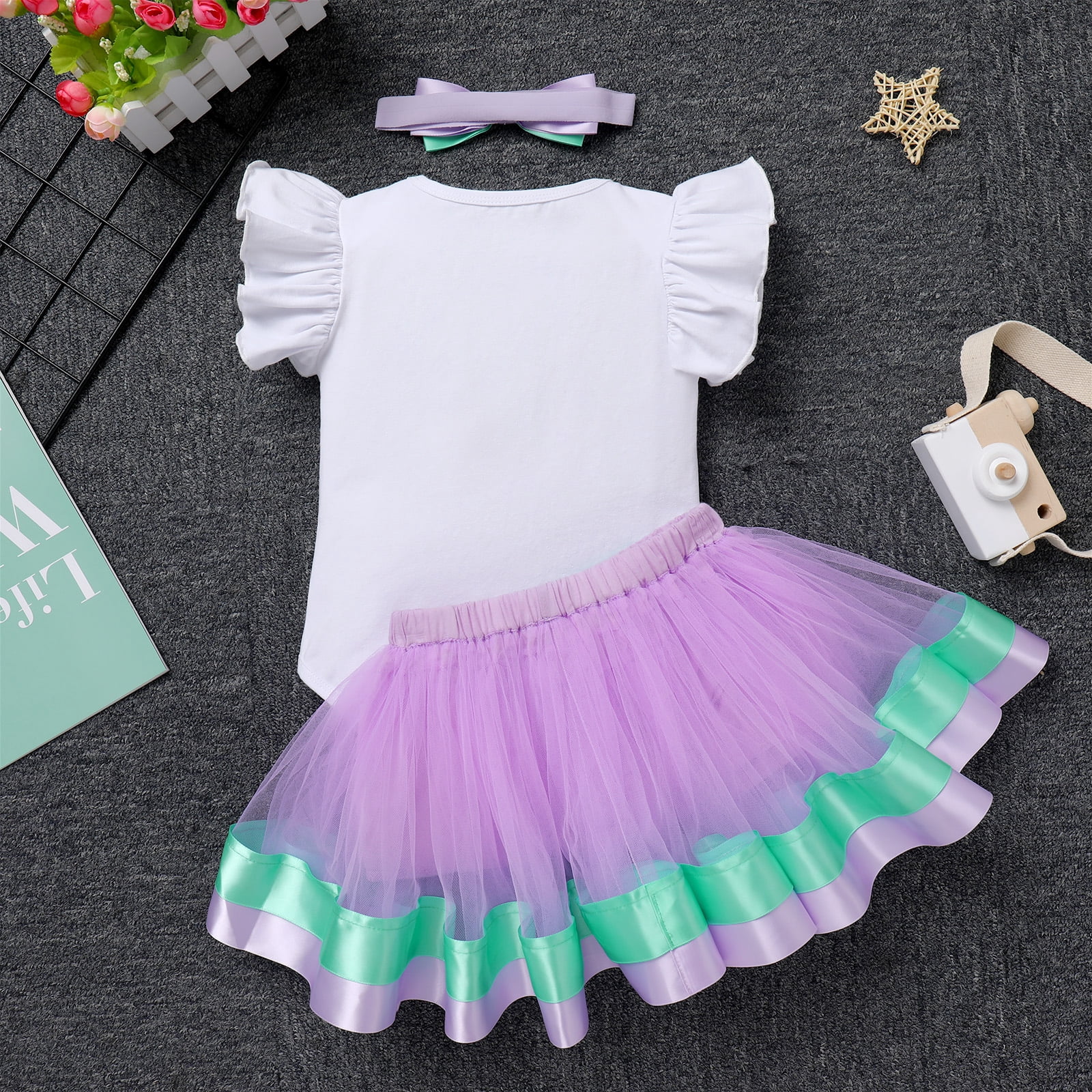 IBTOM CASTLE Baby Girl 1st Birthday Outfit Farm Cow Romper Tutu Skirt Headband Cake Smash Photo Shoot Clothes