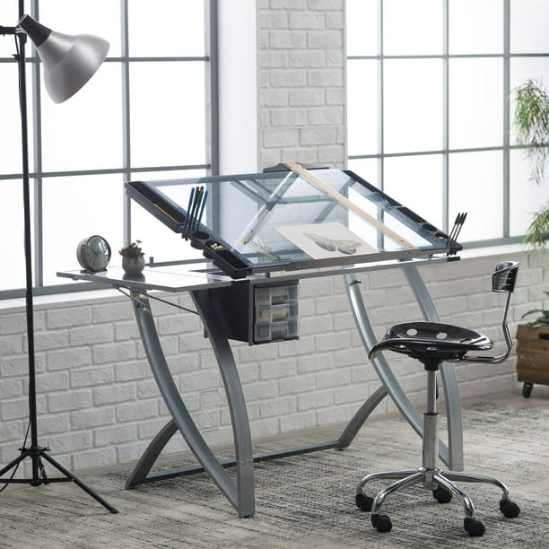 Studio Designs Futura Advanced Glass Tabletop Drafting Table in Silver ...