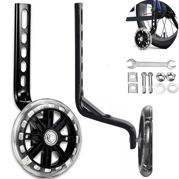 Training Wheels, Bicycle Stabiliser Flash Mute Wheel Bicycle Stabiliser Mounted Kit for 12 14 16 18 20 Inch Bike, 1 Pair (Black)