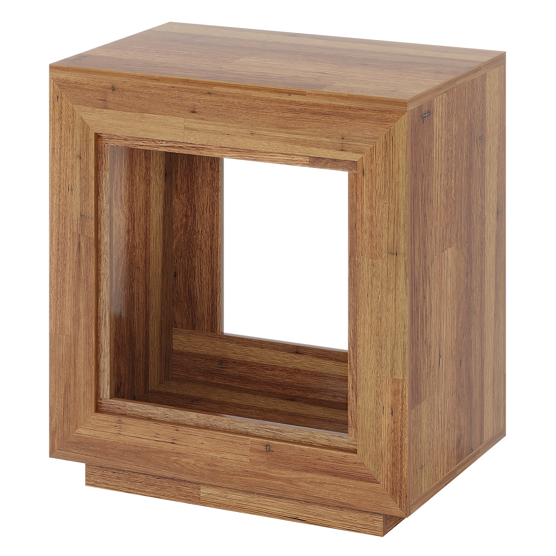 Fnova End Table Farmhouse Square Side Table with Storage, Wooden Sofa Table with Central Hollow Design, Modern Bedside Table, Easy Assembly, for Living Room, Bedroom, Nightstand