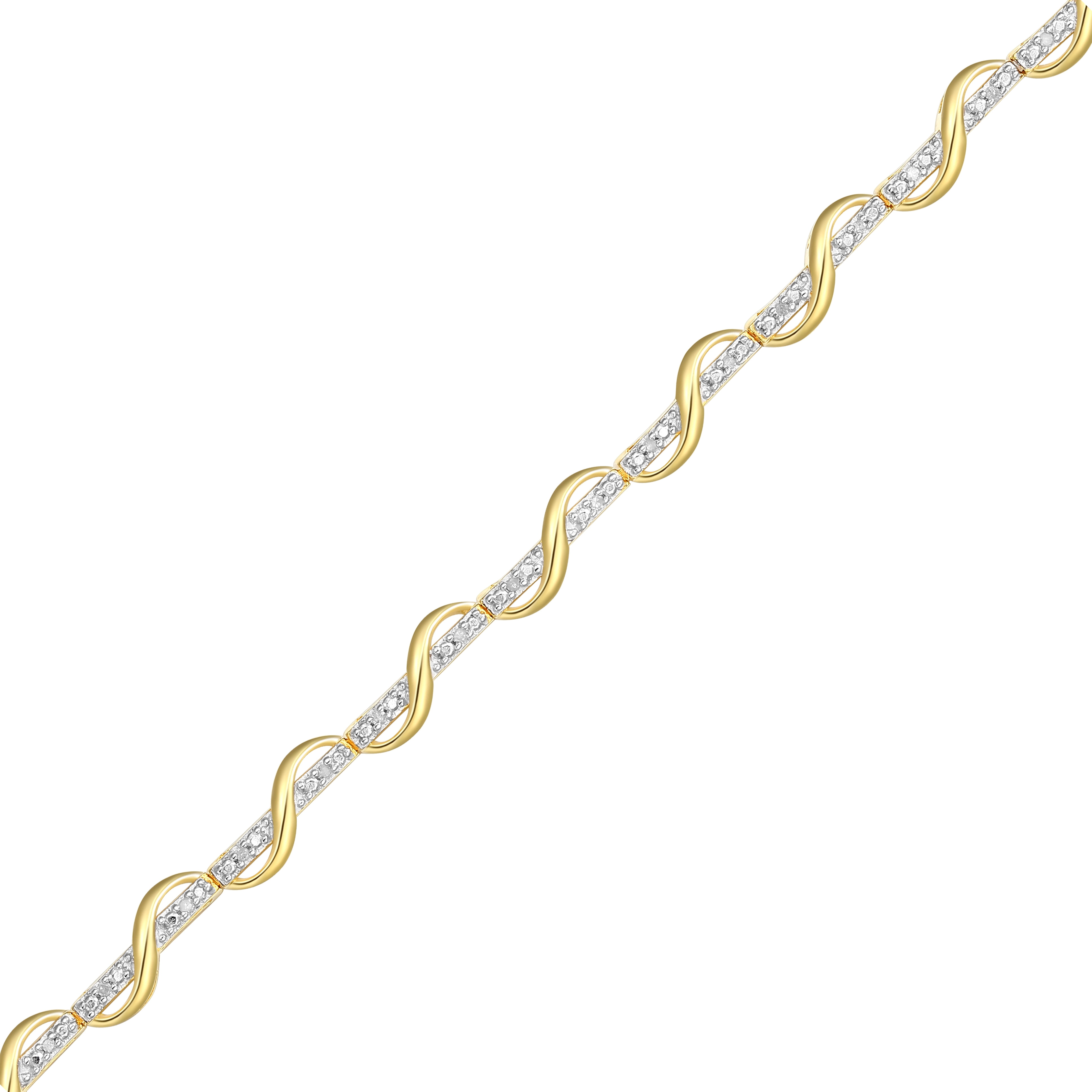 Forever Facets 1/10 cttw Diamond Twist Bracelet in 18k Yellow Gold over Sterling Silver, Adult Female