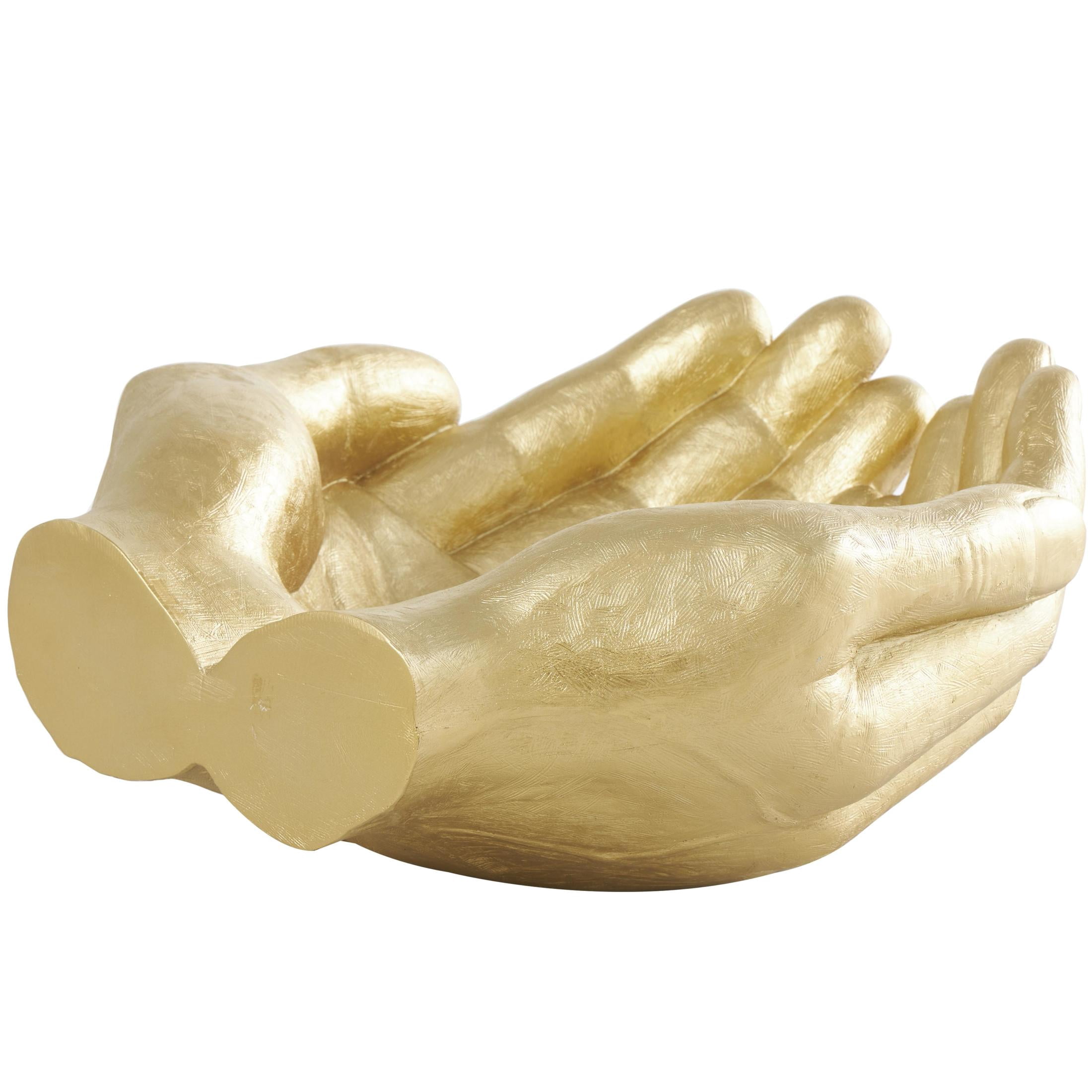 15" x 7" Gold Polystone Open Hands Sculpture, by DecMode
