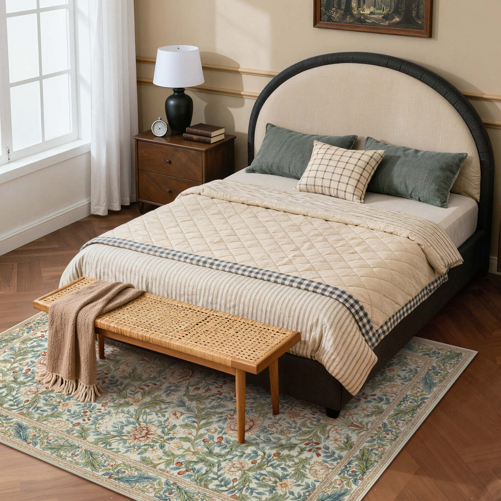 Lahome Beige 5x7 Boho Area Rugs for Living Room, Large Flower Stain Resistant Machine Washable Rugs for Bedroom, Non Slip Carpet for Dining Room Home Office