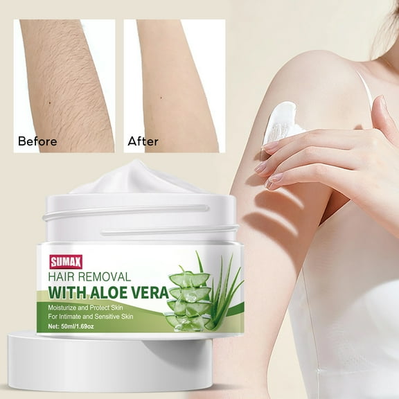 sumax Mini Jar Aloe Hair Removal Cream - Gentle Depilatory for Sensitive Skin, with 92% Aloe Vera & Chamomile Extract