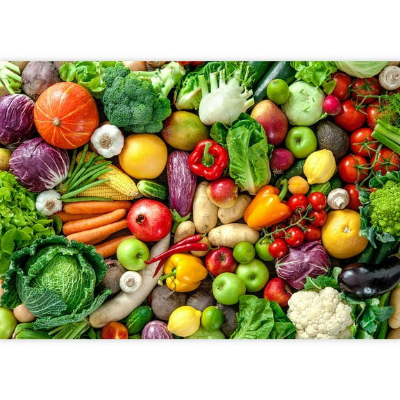 wall26 - Assortment of Fresh Fruits and Vegetables - Removable Wall Mural | Self-Adhesive Large Wallpaper - 100x144 inches