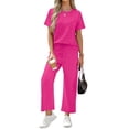 thumbnail image 5 of Two Piece Sets for Women Casual Summer Travel Vacation Outfits Short Sleeve Tops Wide Leg Pants Lounge Sets, 5 of 9
