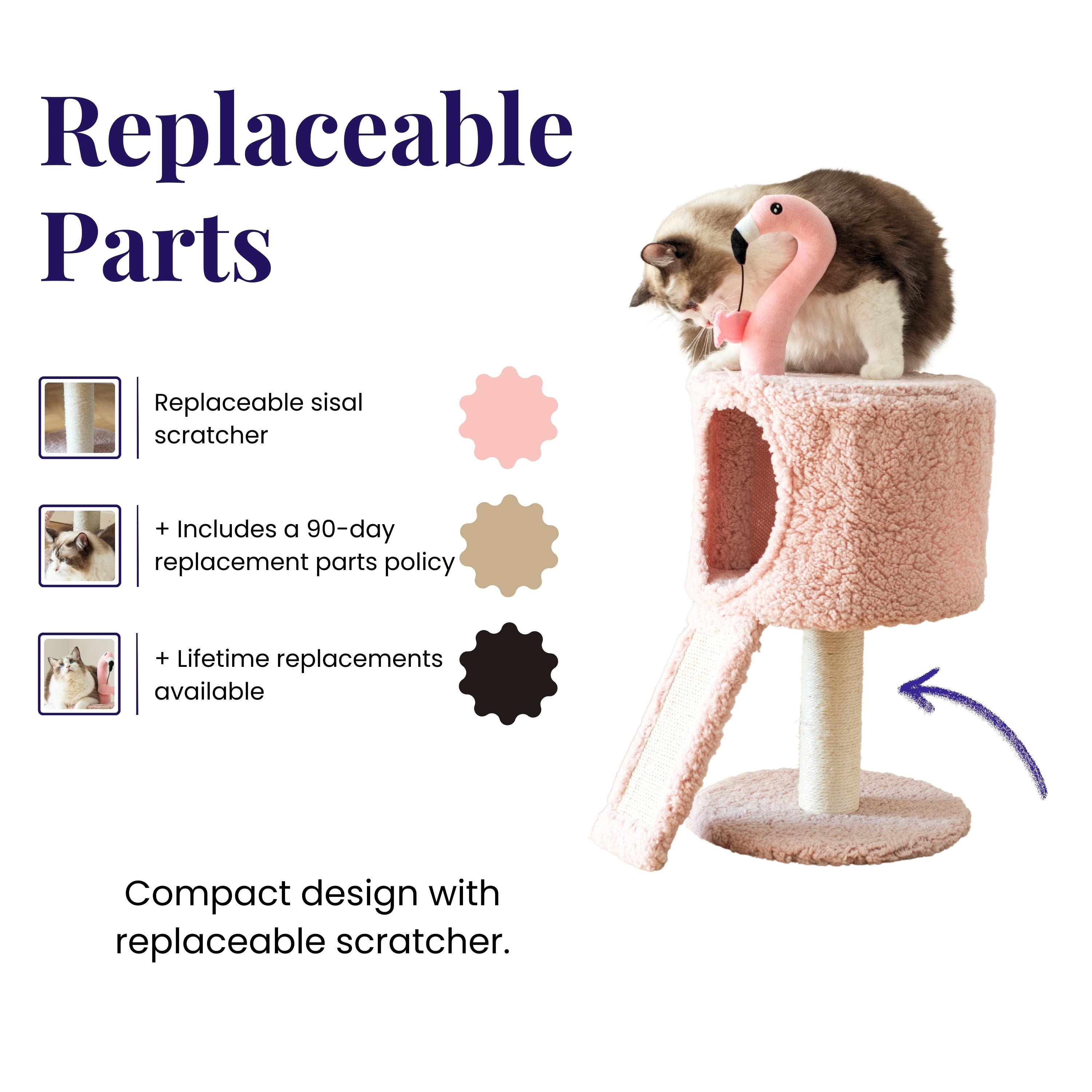 Catry 29" Cat Tree with Top Condo, Replaceable Posts, Sisal Scratching Ramp, for Small Cats & Kittens, Pink
