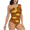 thumbnail image 3 of Gaeub Dinosaurs and Leaves Women's One Shoulder Ruffle Tummy Control Swimwear for Swimming Surfing Beach Party - Small, 3 of 8
