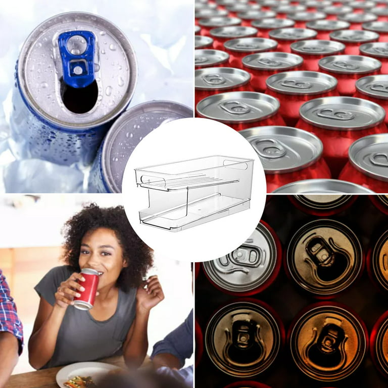2-Tier Rolling Refrigerator Organizer Bins Soda Can Beverage Bottle Holder  For Fridge Kitchen Plastic Storage