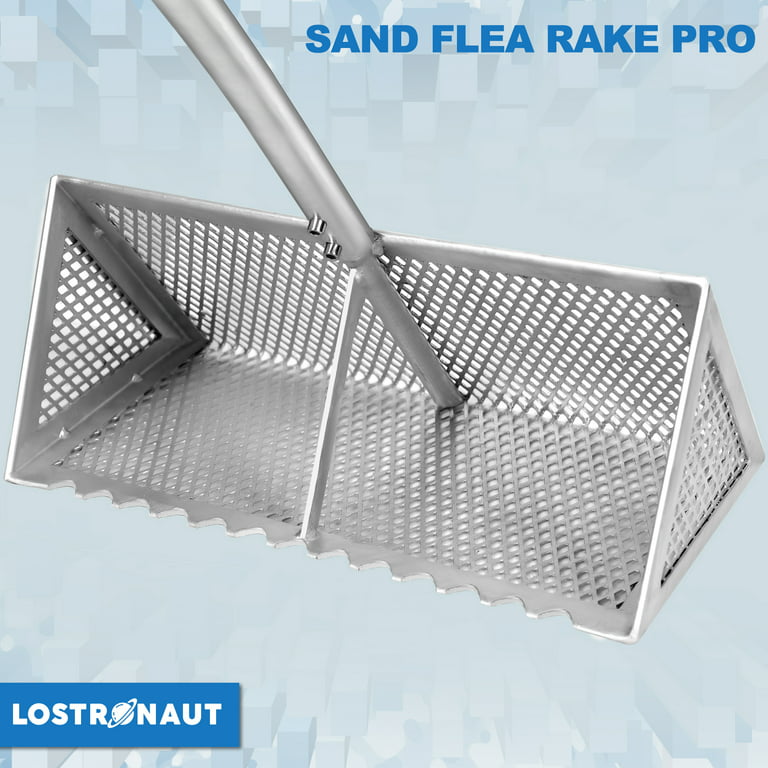 Lostronaut Sand Flea Rake Pro 52aa Ergonomic Handle Large 16AA Basket with Sharp Teeth Heavy Duty Commercial Fishing Grade Rakes Include Sand Scoop