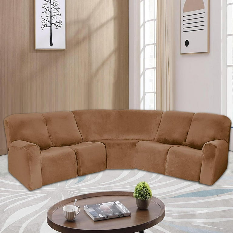 TOPCHANCES 7 Piece Velvet Stretch 5 Seat Corner Recliner Sofa Covers Furniture Protector Leather brown Walmart