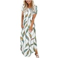 thumbnail image 2 of Ventes de Liquidation Aujourd'hui Offres Iumwxz Robes à Manches Courtes Col Rond pour Femmes Tunique Décontractée Robes Maxi Amples Robe Imprimée Feuilles Robe d'Été Coupe Ample pour les Vacances, 2 of 6