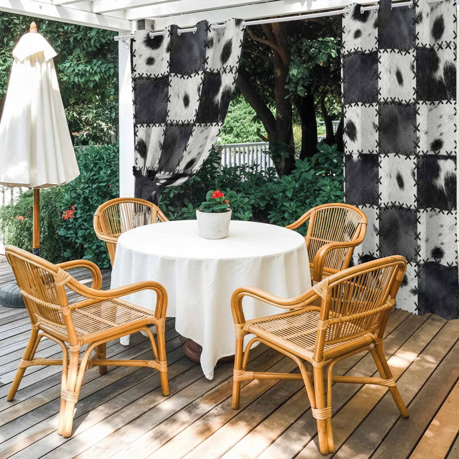 Abstract Cowhide Patchwork Outdoor Curtains for Patio, Country Farm Black White Plaid Sunshade Privacy Drapes Grommet Waterproof Outside Curtains for Porch/Cabana/Balcony 54"x 108", 1 Panel
