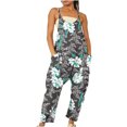 thumbnail image 1 of Gibobby pantalones holgados de oficina Mono estampado sin mangas con cuello en V informal de verano para mujer(Negro， L), 1 of 5
