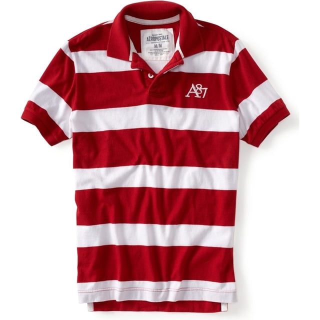 Aeropostale - Polo de rugby para hombre, diseño de rayas A87, color rojo, grande