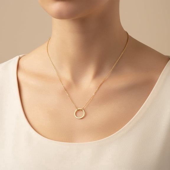 Dainty 14K Gold Plated Circle Pendant Necklace for Women, Simple Open Circle Chain Necklace, Adjustable Minimalist Jewelry Gift(Gold Silver)