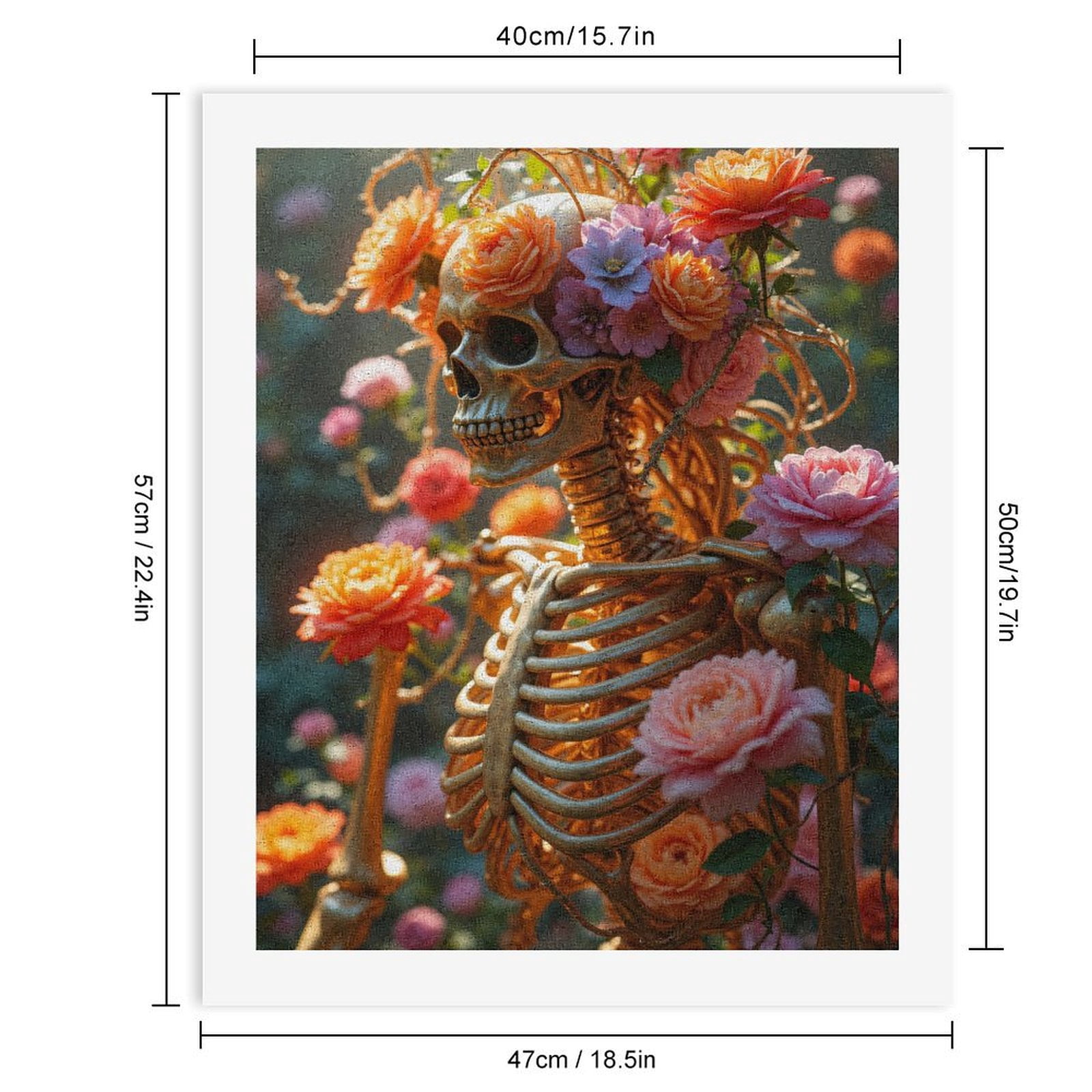 Paint By Numbers Kit for Adults Beginner - DIY Floral Skeleton Art Garden Roses Canvas Painting Kits for Adults, Frameless Paint By Number for Adults for Home Wall Decor 16x20 Inch