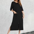 thumbnail image 2 of Women Solid Comfortable Casual Skirt Loose Pajamas Seven Quarter Sleeve Nightgown, 2 of 6