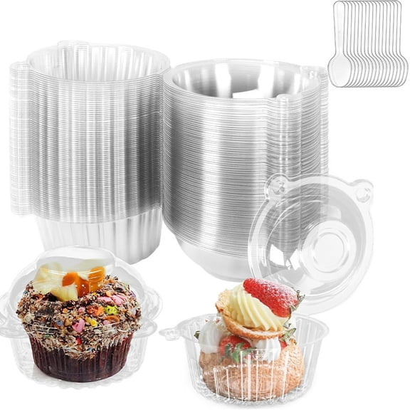 Clear Dessert Boxes with Individual Display Lids with Matching Spoons for Dessert Serving, Parties, and Takeout.